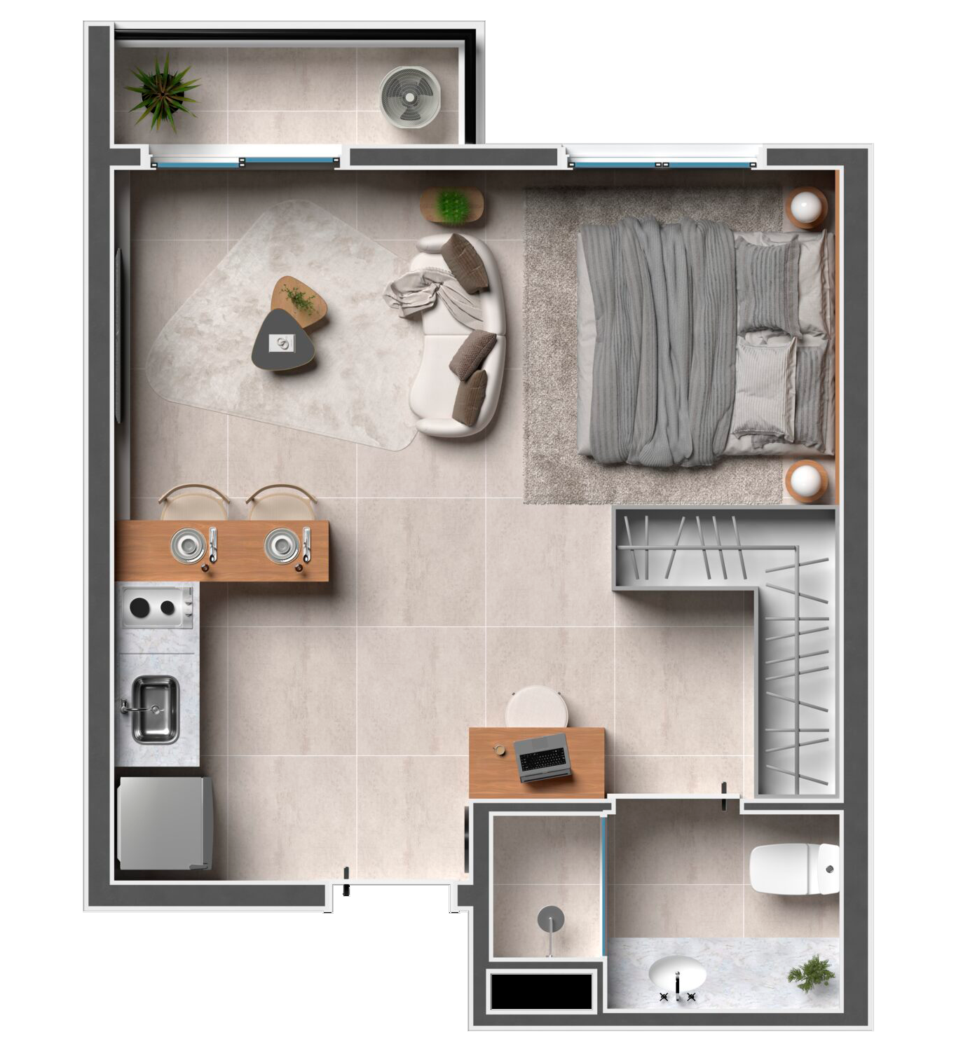 Planta 3 do studio Ferreira Downtown