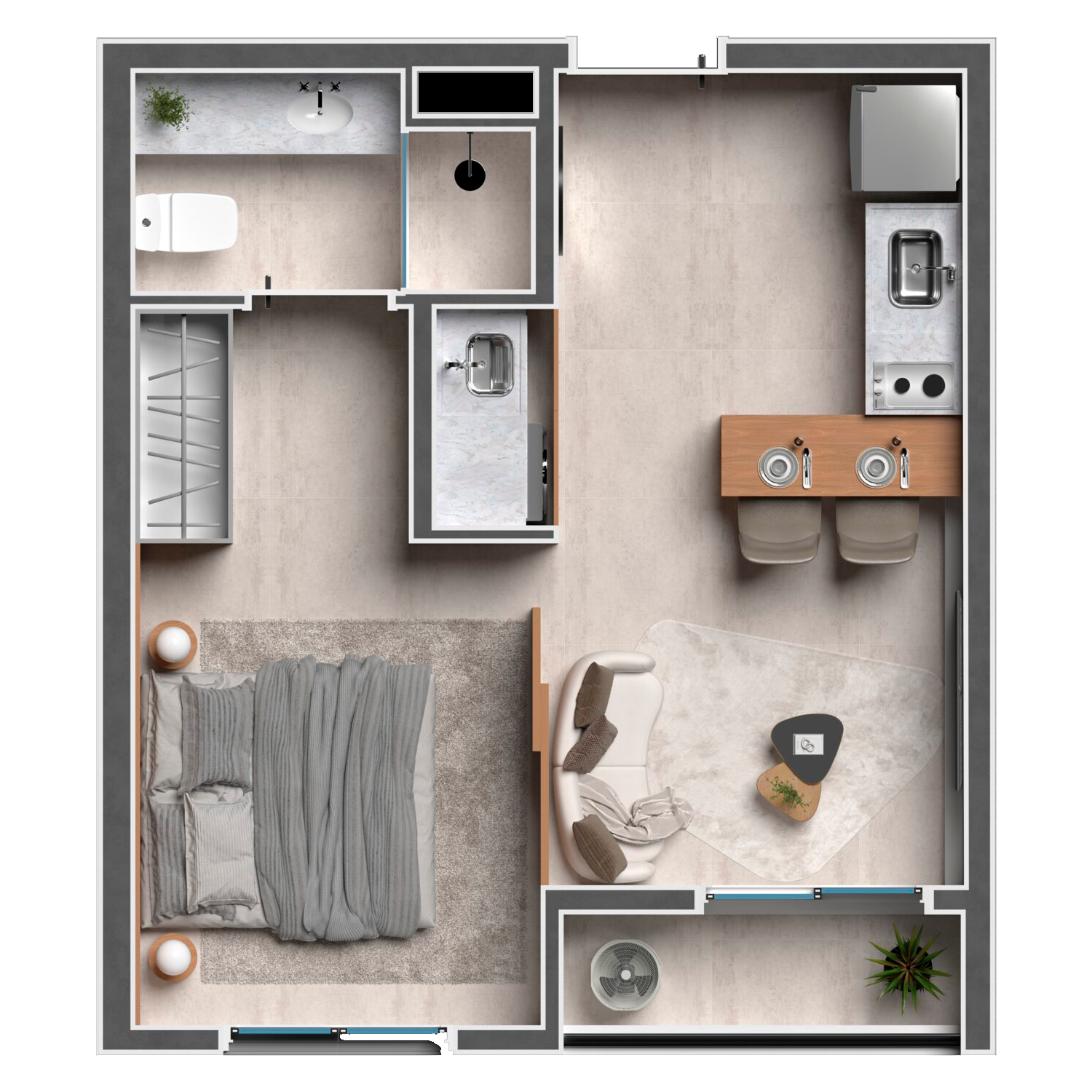 Planta 1 do studio Ferreira Downtown