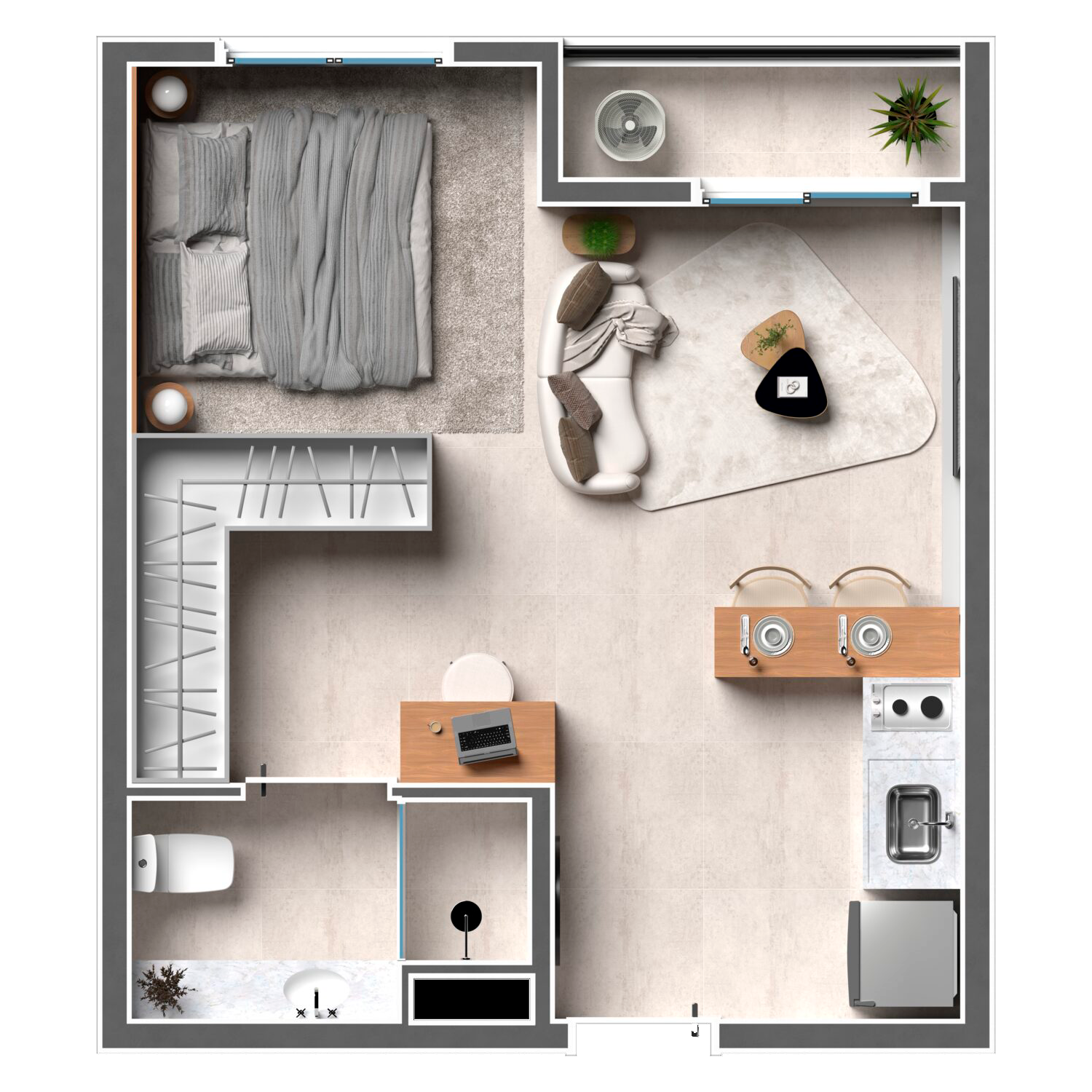 Planta 2 do studio Ferreira Downtown